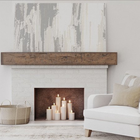 Ekena Millwork Hand Hewn Faux Wood Fireplace Mantel, Premium Aged, 8"H x 12"D x 48"W MANUHH08X12X48ZD